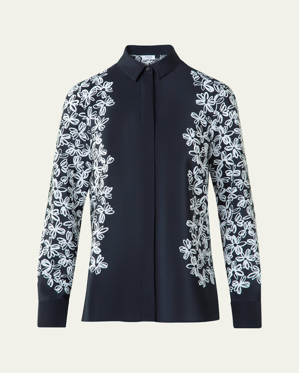 Daisy Print Button Down Silk Blouse